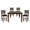 Contemporary Dining 5pc Set Counter Height Table w Self-Storing Extension Leaf and 4x Counter Height Chairs Dark Oak Finish Dining Room Furniture