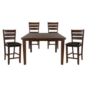 Contemporary Dining 5pc Set Counter Height Table w Self-Storing Extension Leaf and 4x Counter Height Chairs Dark Oak Finish Dining Room Furniture