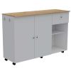 Victoria 2 Piece Kitchen Set, Syros Kitchen Island Cart + Barbados Pantry Cabinet, White / Light Oak