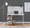 Geo Shelf Contemporary Desk in White Steel and White Wood by LumiSource