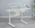 hand crank adjustable drafting table drawing desk with 2 metal drawers (white)WITH STOOL